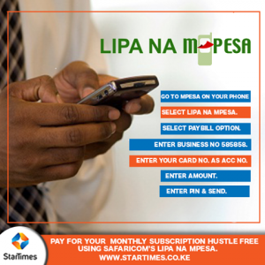 Steps to paying StarTimes monthly subscription using M-Pesa